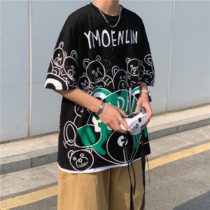 2022新款青少年宽松男短袖青春时尚潮流情侣圆领卡通T恤711T07P30图片