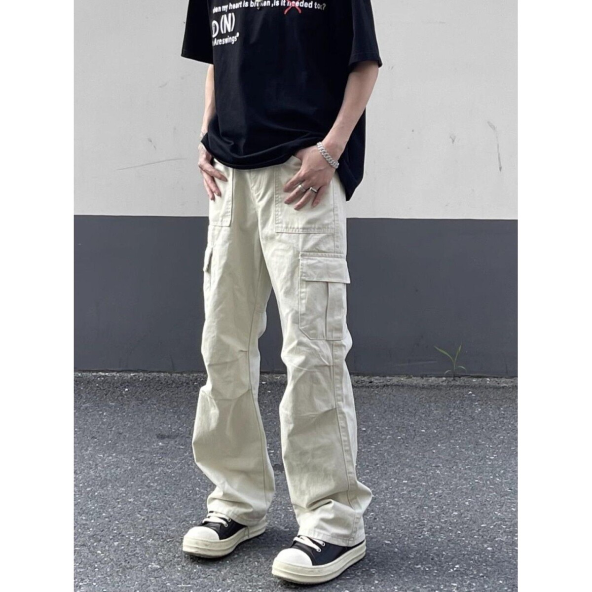 多口袋米白色工装裤男美式潮牌机能直筒阔腿长裤513CK1309P36，男装工装外套，星座513