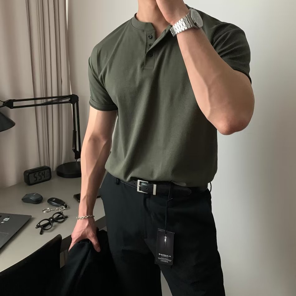 美式复古重磅polo衫短袖男亨利衫运动t恤硬汉英伦雅痞显肌肉上衣,男装Polo衫,星座513