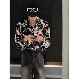 潮牌痞帅网红短袖衬衫男潮流宽松夏季i垂感印花衬衣513CS1340P30，男装衬衫，星座513