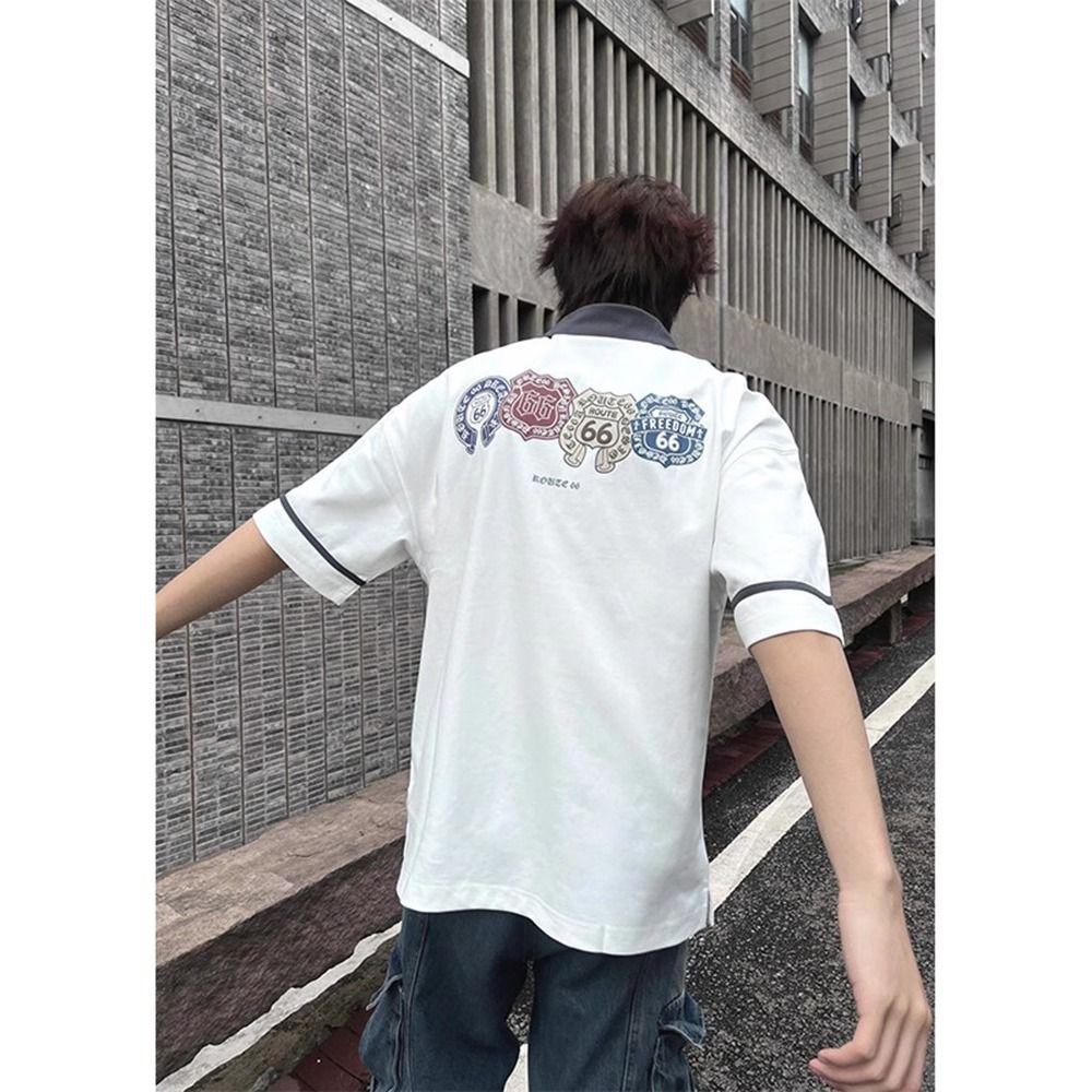 半拉链短袖T恤男款夏季学院风撞色翻领polo衫上衣513DX1297P40,男装T恤,星座513
