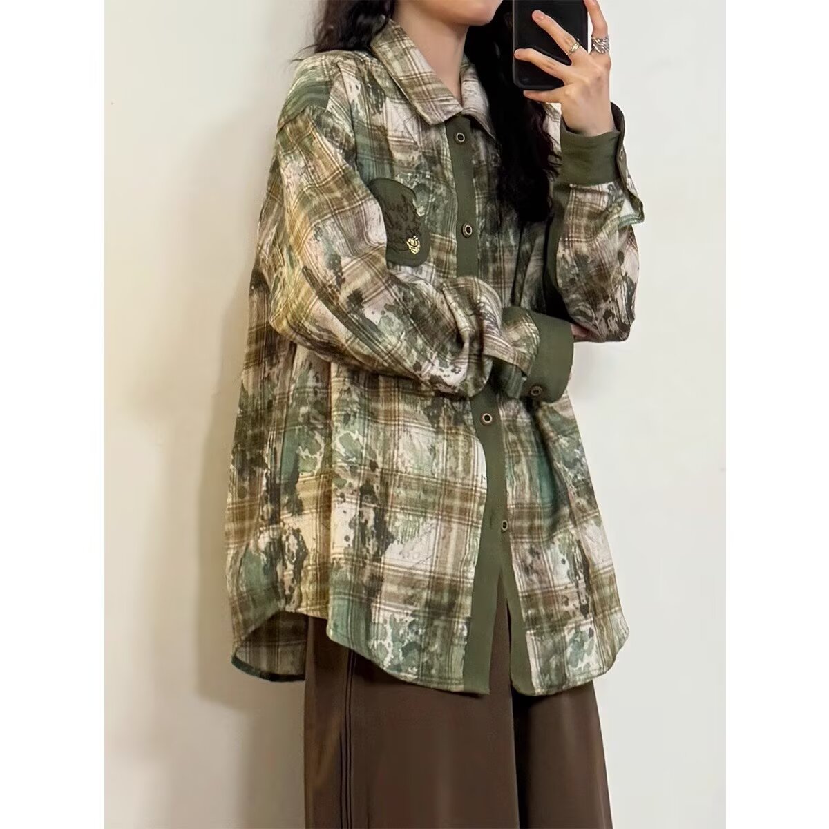 小香风格子衬衫外套潮流痞帅宽松日系少年感长袖衬衣513CS983P50,女装衬衫,星座513