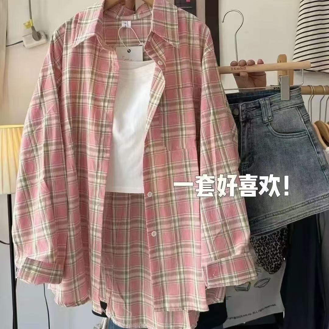 新款美式复古薄款格子长袖衬衫夏季防晒开衫男女同款513CS1463P30,女装衬衫,星座513