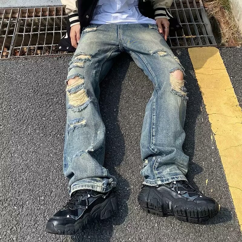 美式高街水洗做旧破洞牛仔裤男夏季潮牌宽松直筒长裤513CK229P40,男装牛仔裤,星座513