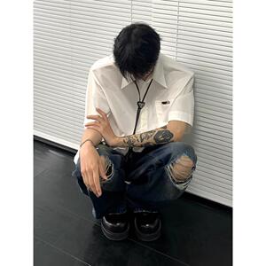 现货 夏季高级感衬衫男短袖宽松上衣纯色休闲衬衣513 DX1356 P33图片