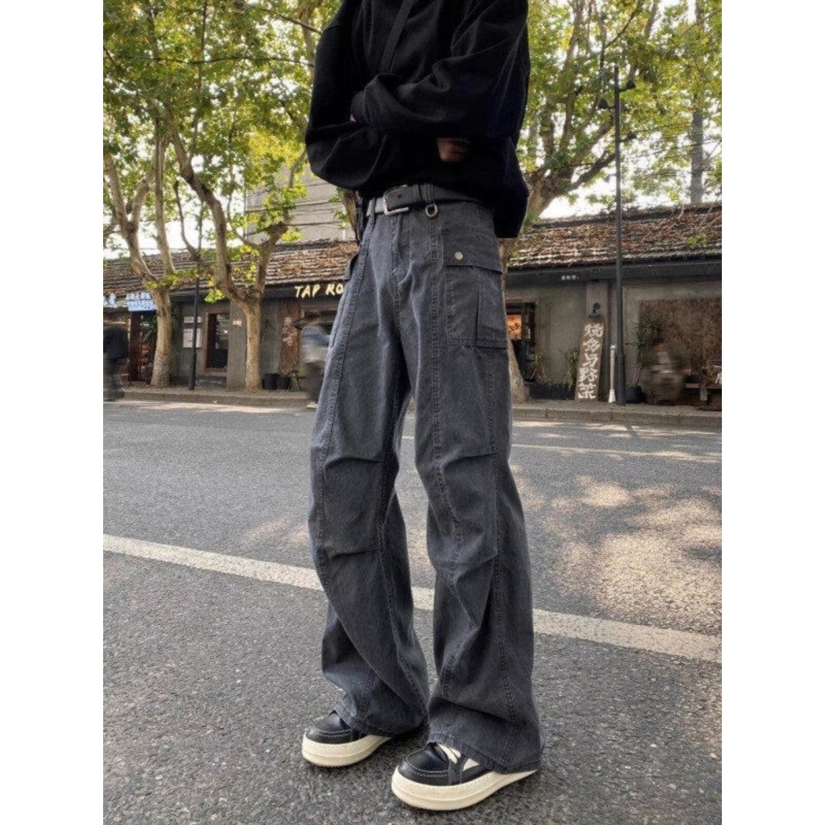 美式复古宽松直筒工装裤男女水洗做旧多口袋街头裤513CK1155P52图片