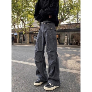 美式复古宽松直筒工装裤男女水洗做旧多口袋街头裤513CK1155P52图片
