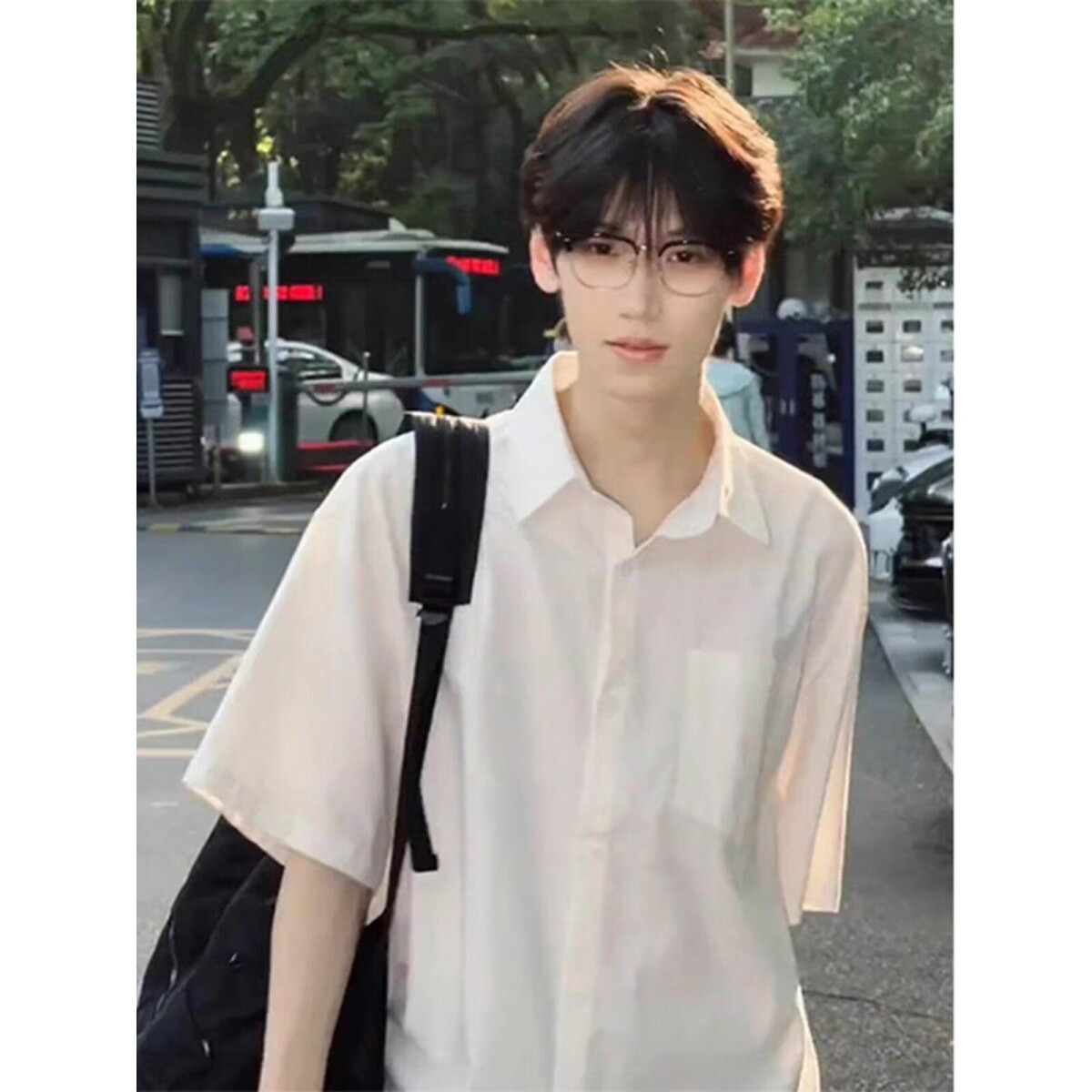 休闲宽松百搭纯色短袖衬衫男夏季日系少年感穿搭513DC1539P35图片