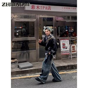 新款简约慵懒流行潮流牛仔裤男女宽松垂感长裤513CK242P42图片