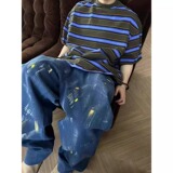 美式复古军绿紫色条纹短袖男女款重磅小领口半袖t恤513DX1185P33，男装T恤，星座513