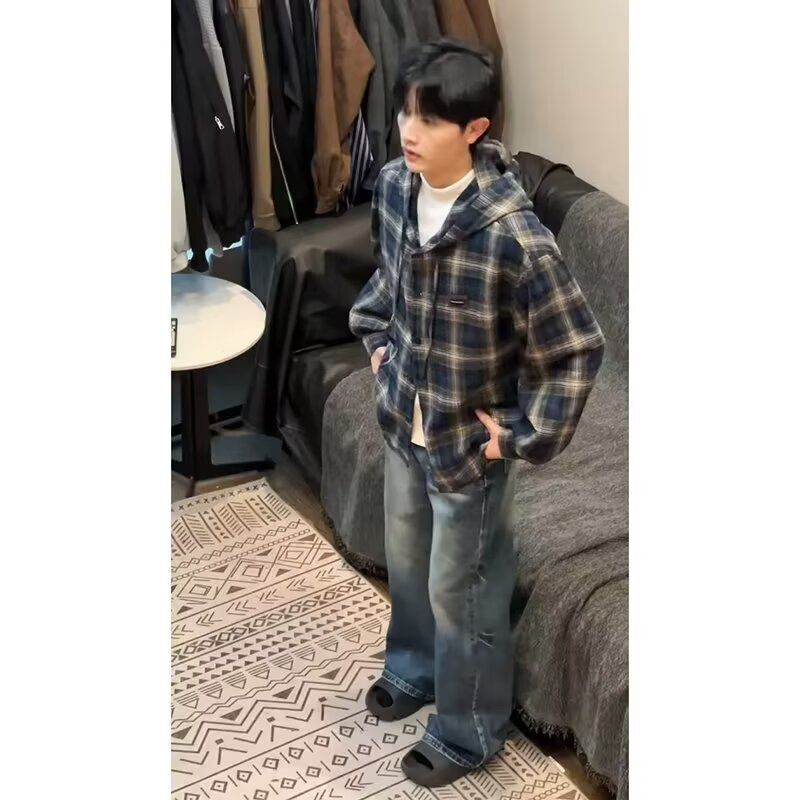 复古长袖格子衬衫外套女宽松百搭翻领衬衣防晒513CX1082P42,男装防晒衣,星座513
