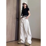 高街拼接微弯刀阔腿牛仔裤男女慵懒百搭宽松拖地裤513CK077P48，男装牛仔裤，星座513