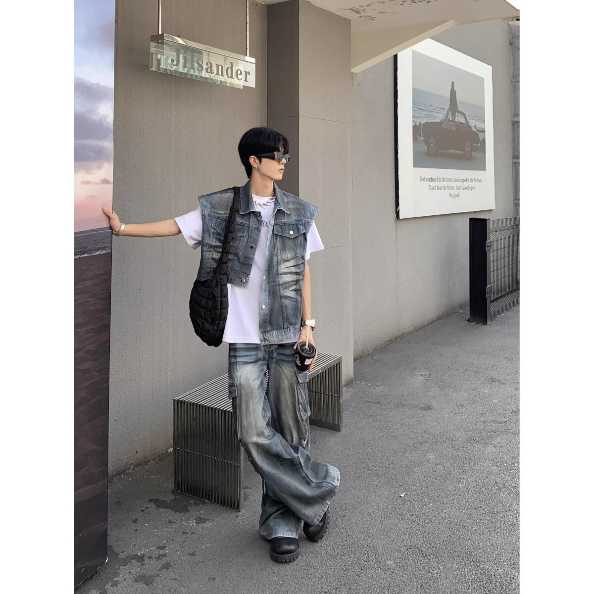 牛仔马甲男宽松工装夹克外套潮牌毛边无袖坎肩上衣513MJ1315P58,男装夹克,星座513