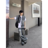 牛仔马甲男宽松工装夹克外套潮牌毛边无袖坎肩上衣513MJ1315P58，男装夹克，星座513