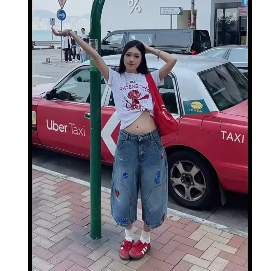 时尚慵懒美式复古可爱刺绣七分裤阔腿中裤新款潮流513DK1189P40,男装牛仔裤,星座513