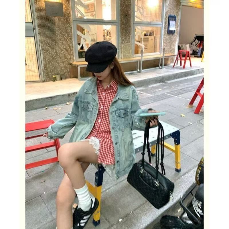 港风叠穿红格子衬衫女刺绣腊肠狗格纹衬衣外套513CX1119P33,男装衬衫,星座513