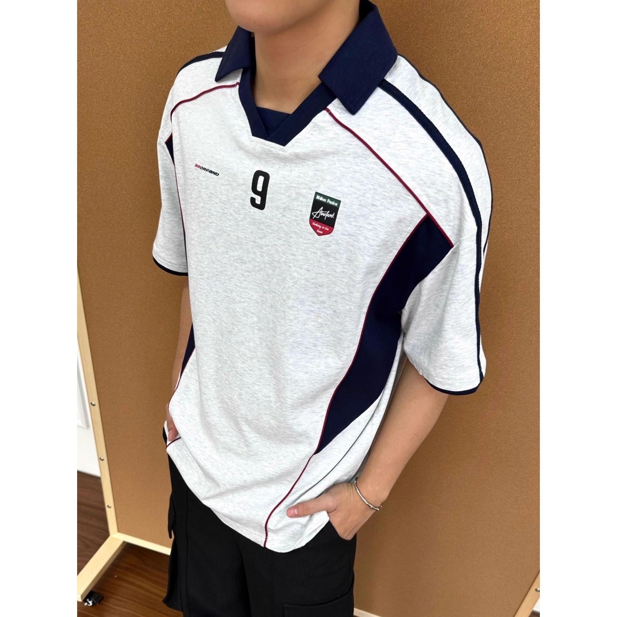 美式复古拼接字母印花男女polo领短袖T恤潮牌513PL392P35图片