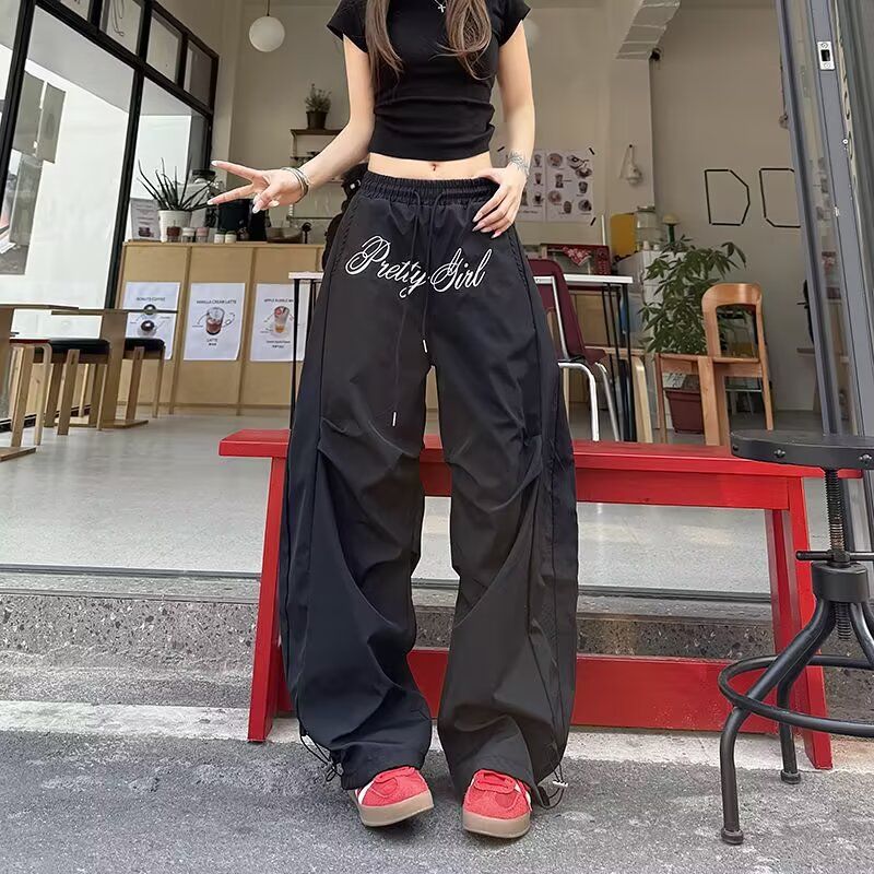 美式复古字母印花工装休闲裤女新潮牌弯刀阔腿裤513CK259P40,男装工装外套,星座513