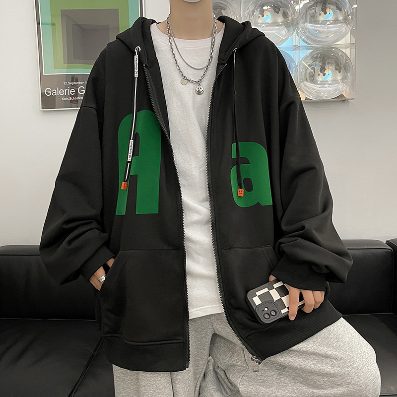 秋季新款连帽卫衣男潮字母植绒印花拉链开衫外套514-7 WY03图片