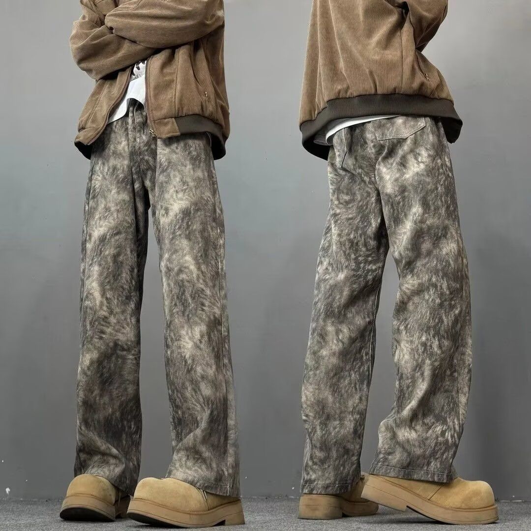 美式复古水洗做旧牛仔裤男潮牌宽松直筒阔腿拖地长裤513CK1585P43，女装牛仔裤，星座513