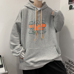 秋季新款套头宽松印花抽绳排扣潮流男连帽卫衣情侣514-7 WY05 P68图片