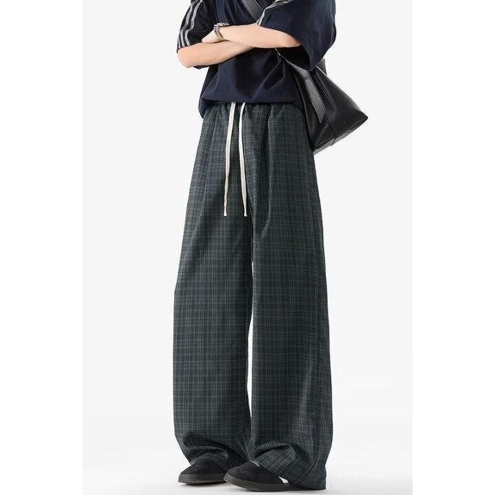 复古格子抽绳休闲裤长裤宽松阔腿潮男女513CK1513P35，女装休闲裤，星座513
