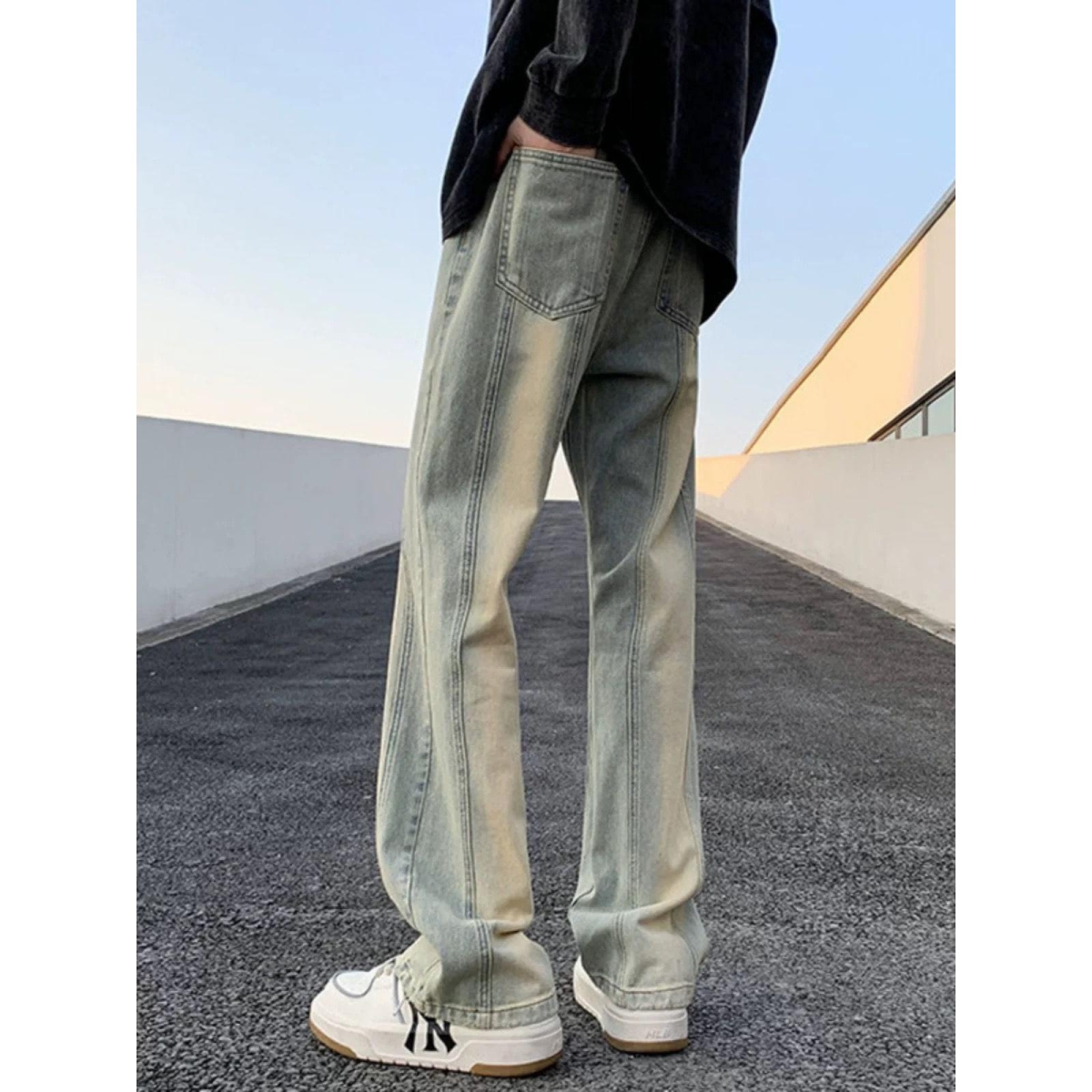 黄泥色加长牛仔裤男款春秋季潮牌高街宽松阔腿裤子美式复古拖地裤，男装牛仔裤，星座513