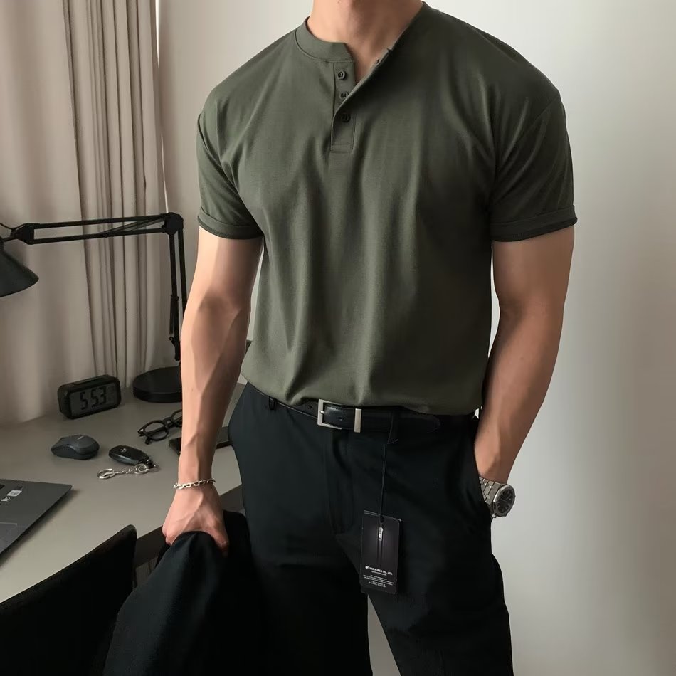 美式复古重磅polo衫短袖男亨利衫运动t恤硬汉英伦雅痞显肌肉上衣,男装Polo衫,星座513