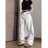 高街拼接微弯刀阔腿牛仔裤男女慵懒百搭宽松拖地裤513CK077P48，男装牛仔裤，星座513
