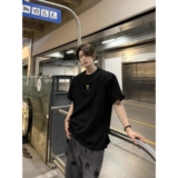 新款金属装饰重磅垫肩T恤高级感廓形短袖T恤513DX1475P30，男装T恤，星座513