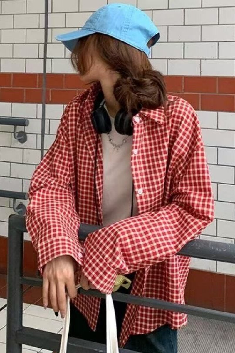 港风叠穿红格子衬衫女刺绣腊肠狗格纹衬衣外套513CX1119P33,男装衬衫,星座513