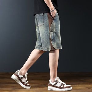 美式牛仔短裤男夏新宽松重磅洗水五分裤拼接裤子513DK446P42图片