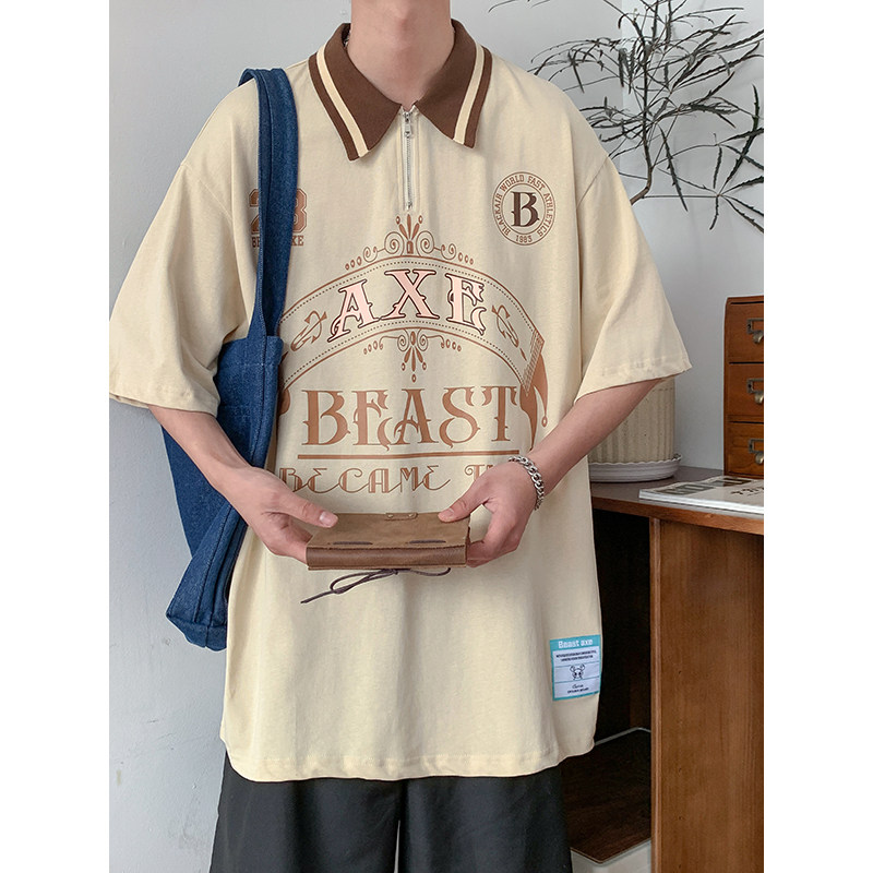 夏季新款情侣翻领拼接T恤字母印花 男PL2311P48 514-7图片