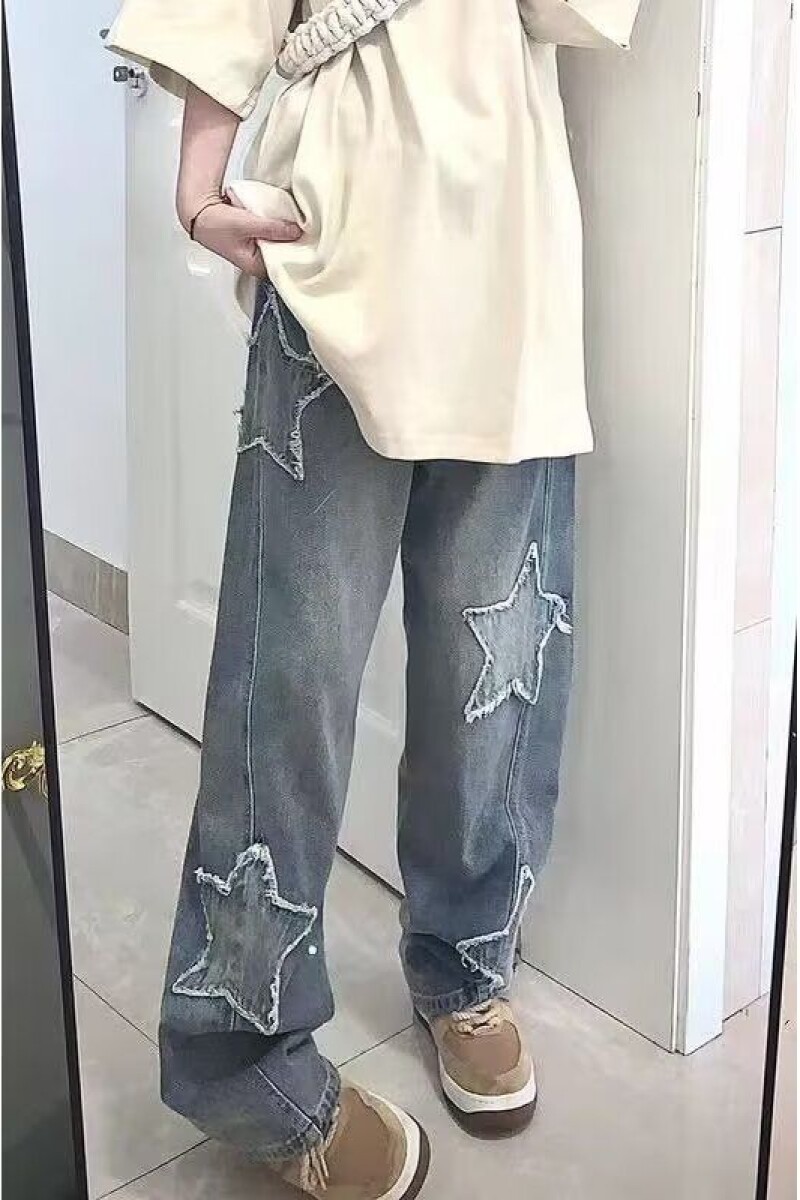 美式街头水洗做旧星星牛仔裤男直筒宽松高街长裤513CK382P40,男装牛仔裤,星座513