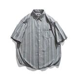 日系学院风男夏新复古条纹衬衫男女宽松短袖衬衣外套513DX110P28，男装T恤，星座513