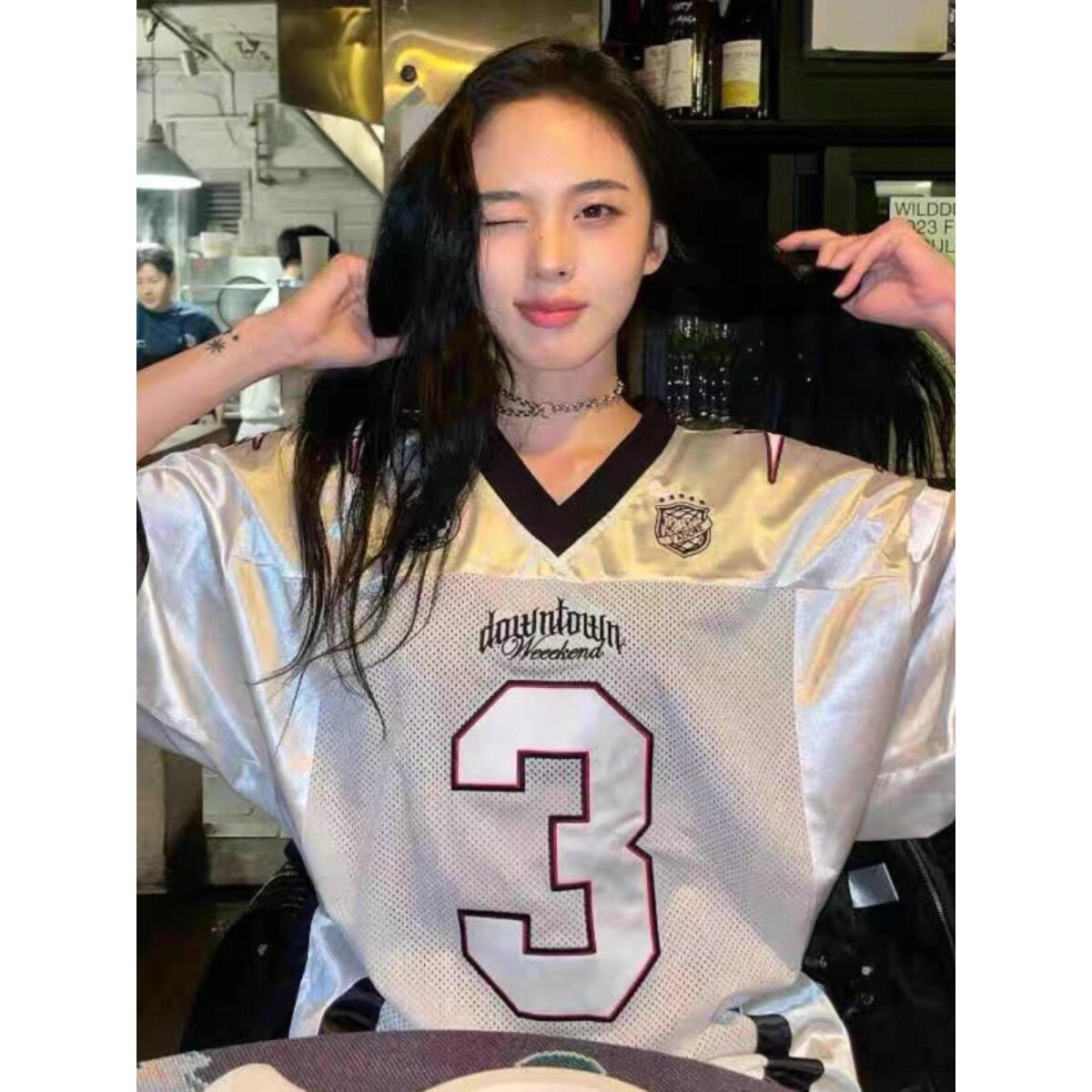 美式复古v领球衣男女T恤夏高街拼接网眼宽松短袖T恤513DX1369P35,男装T恤,星座513