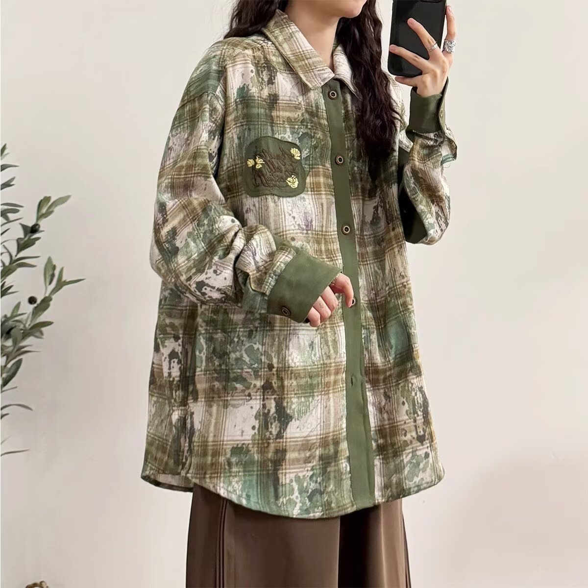 小香风格子衬衫外套潮流痞帅宽松日系少年感长袖衬衣513CS983P50,女装衬衫,星座513