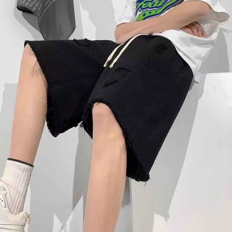 复古高街毛边水洗牛仔短裤男潮夏季宽松直筒五分中裤513DK331P37,男装牛仔裤,星座513
