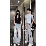 潮流时尚百搭解构裁剪破洞弯刀牛仔裤男女同款中性风513CK141P56，男装牛仔裤，星座513