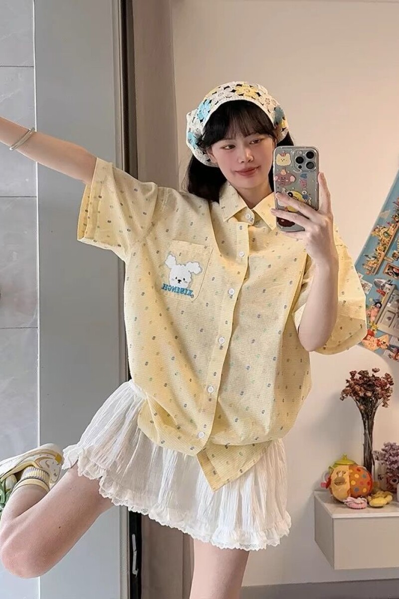 多巴胺韩版时尚慵懒感夏男女宽松休闲百搭短袖衬衫513DX171P40,男装T恤,星座513