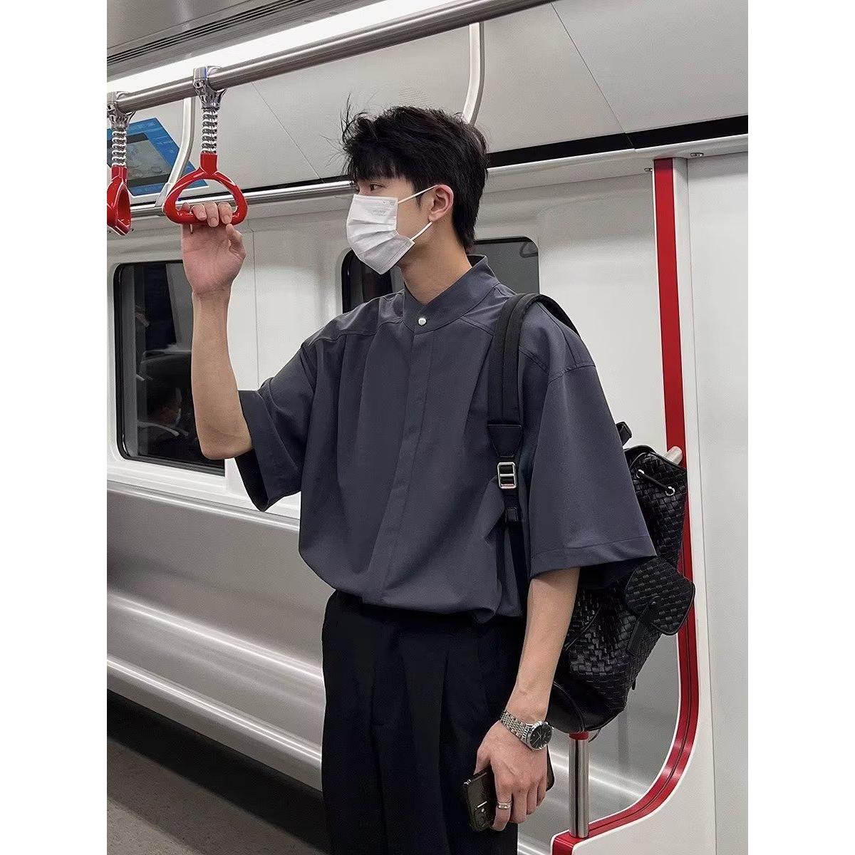 男夏季宽松百搭短袖衬衫男513DX1121P30图片