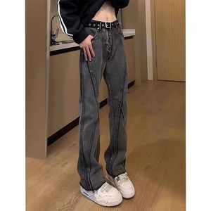 美式拼接毛边微喇牛仔裤男潮流高街弯刀裤修身裤子513CK040P42