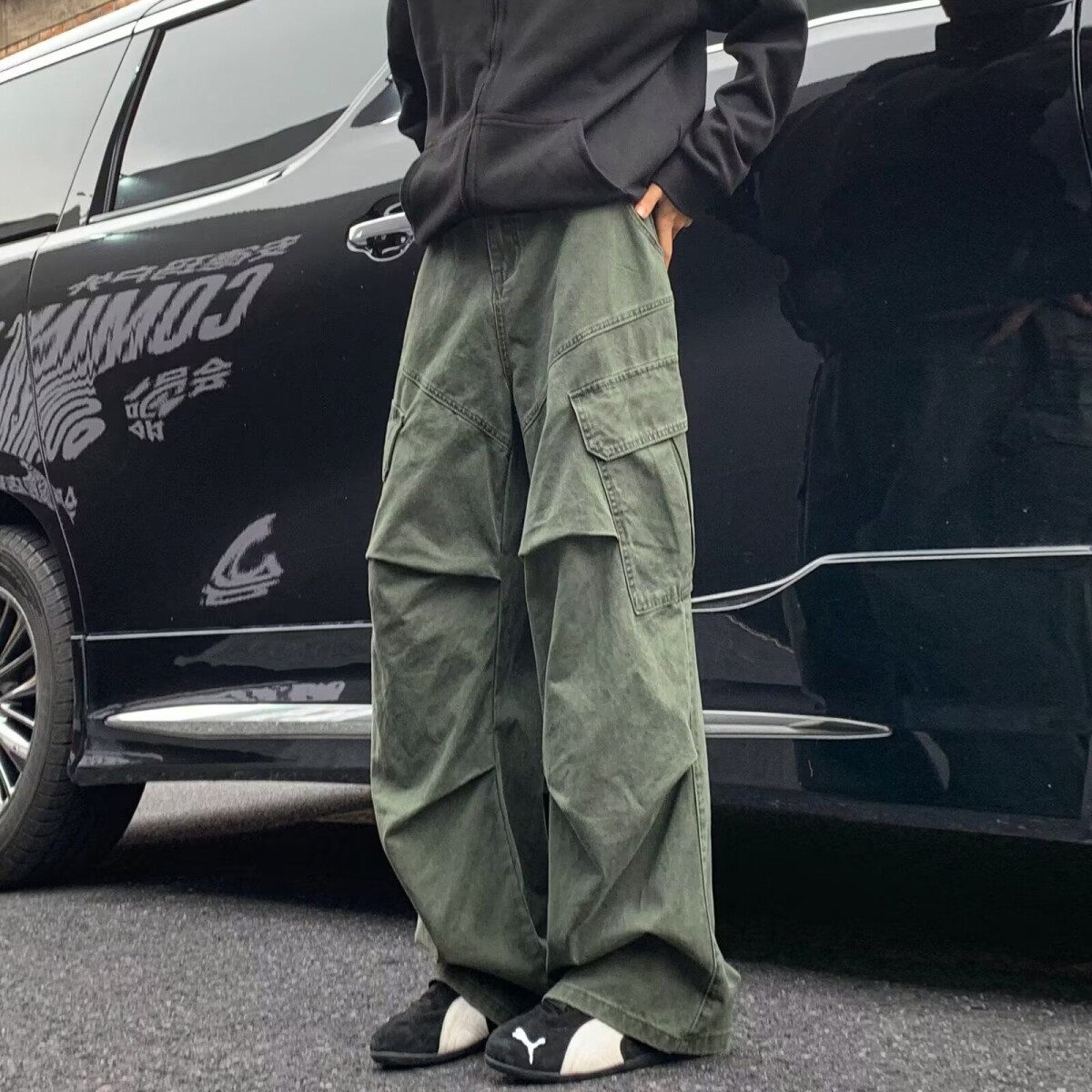 美拉德褶皱工装裤男秋冬美式复古高级感潮牌宽松直筒休闲伐木裤子,男装工装外套,星座513
