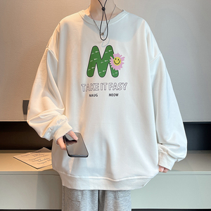 新款秋季抖音直播圆领卫衣男港风宽松大码印花长袖514-7 WY07图片
