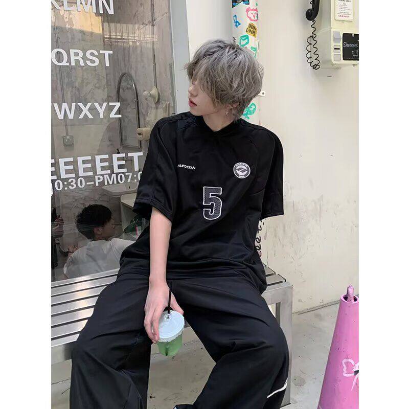 美式街头嘻哈复古短袖球服T恤男夏季暗黑513DX356P43图片