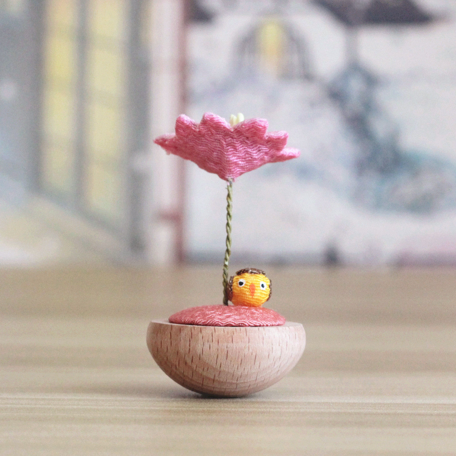 【迷你】莲花原木不倒翁日本原装进口汽车桌创意可爱萌摆件礼物品