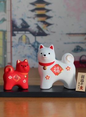 龙虎作陶土招福干支摆件寓意好