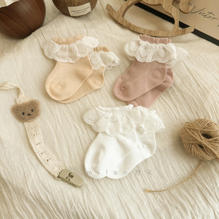 ins韩系夏季 女童a类棉袜网眼袜公主袜爱心网格布宝宝花边袜 薄款