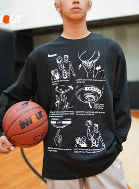 INNOUT LAB运动长袖转球印花tee宽松篮球长袖超正版型圆领潮流T恤