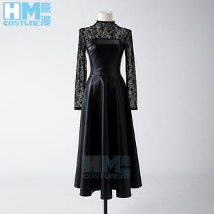 豪漫坂本日常大佛cos服黑色弹力皮连衣裙动漫cosplay女套装 带头纱